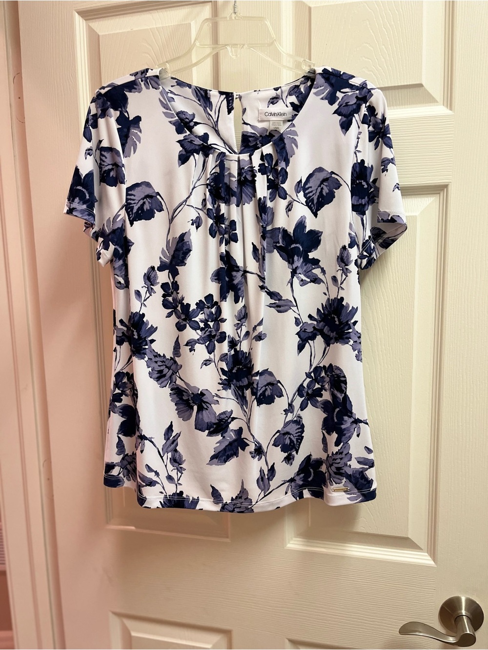 Calvin Klein White Top with Navy Floral Print